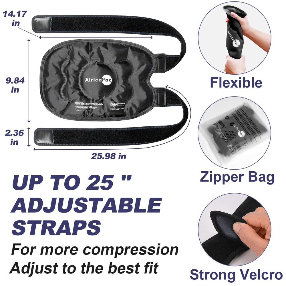 AiricePac knee wrap cooling on joints and tendons for pain relief.