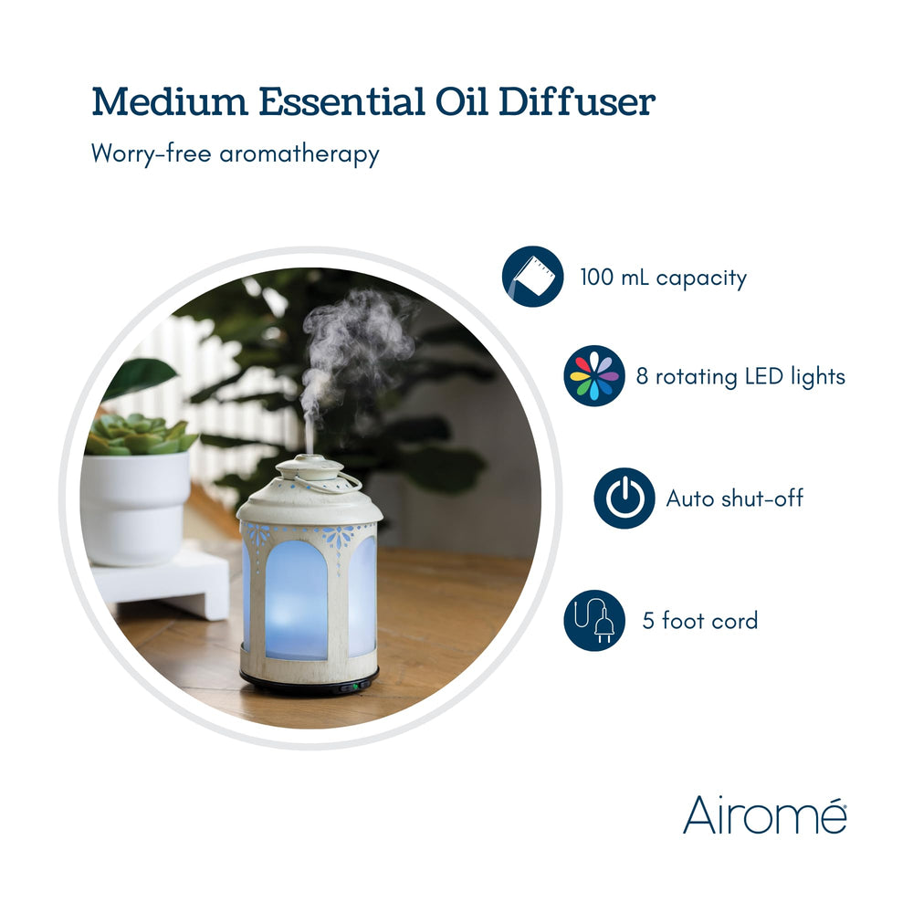 Airome Chelsea diffuser displaying eight-color LED cycle for mood lighting