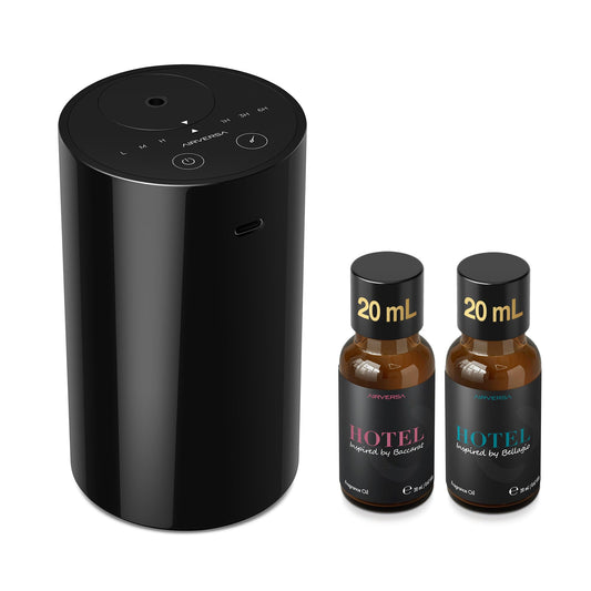 Airversa AN8Kit-3 hero image with a stylish diffuser in a living room for premium ambiance.