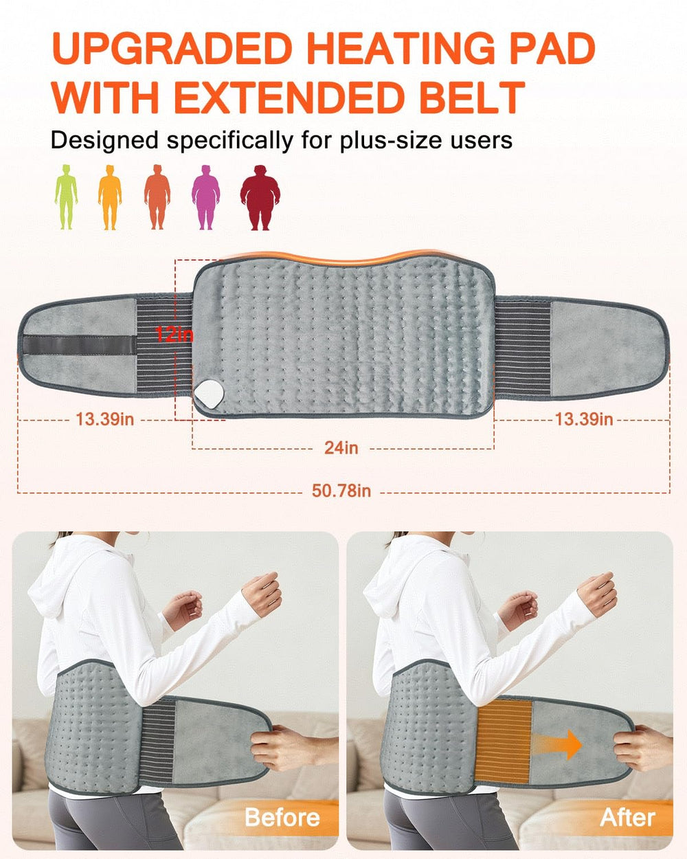 AiTechny heating pad extended sides showing all-around coverage for comfort