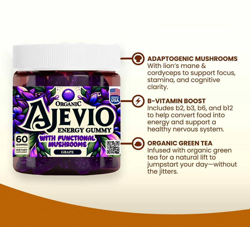 AJEVIO vegan gluten-free non GMO badge reinforces clean ingredients