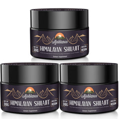 Ajoblanco Himalayan Shilajit Resin 600mg jar glowing with minerals for daily energy.
