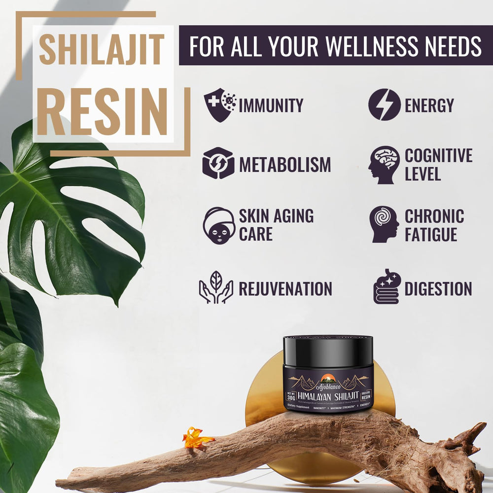 Ajoblanco Shilajit Resin bottle showing rich texture and energy potential.