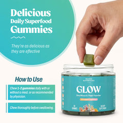 Close-up of Akasha Sea Moss Glow Gummies strawberry lemonade flavor
