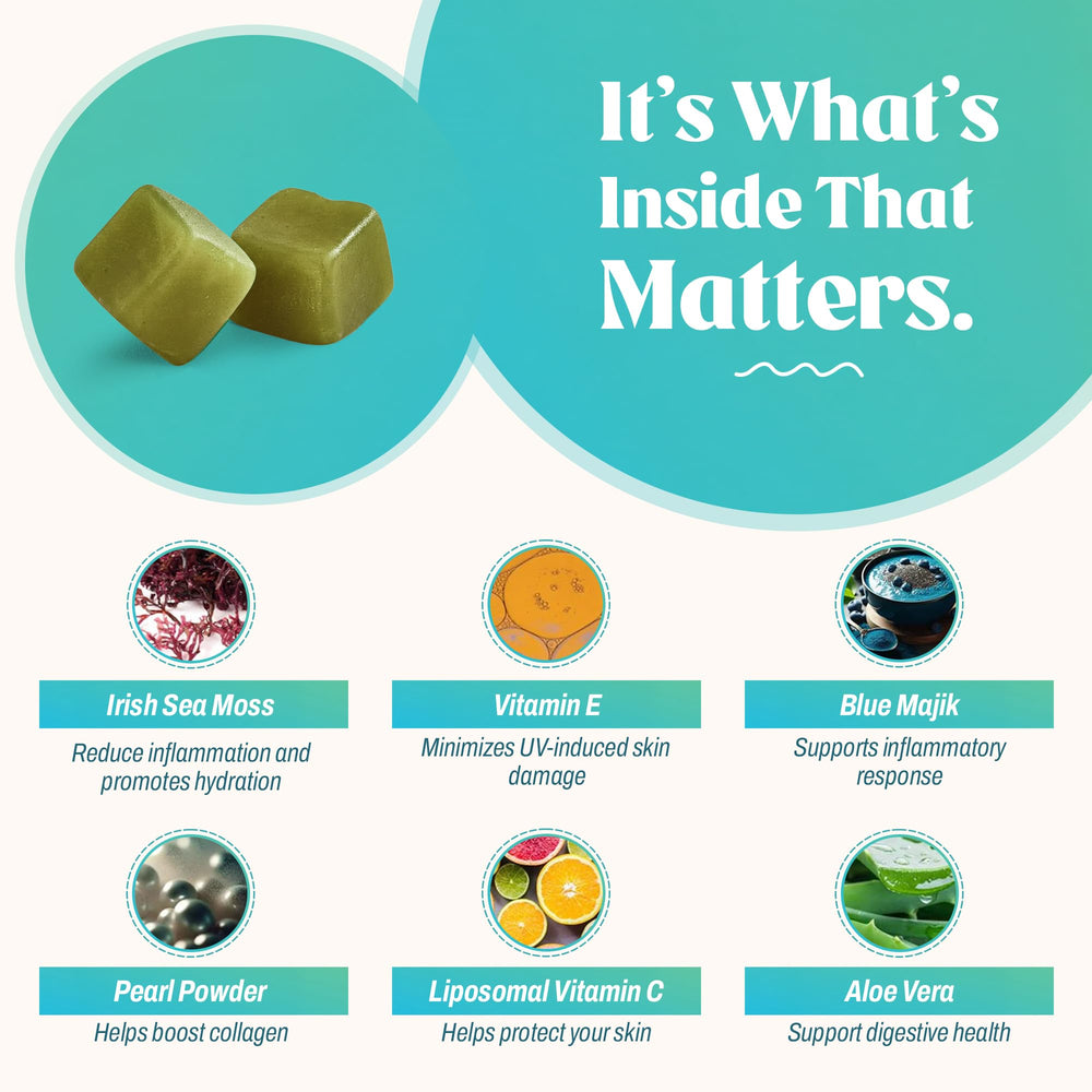 Hand holding Akasha Sea Moss Glow Gummies for portable daily wellness