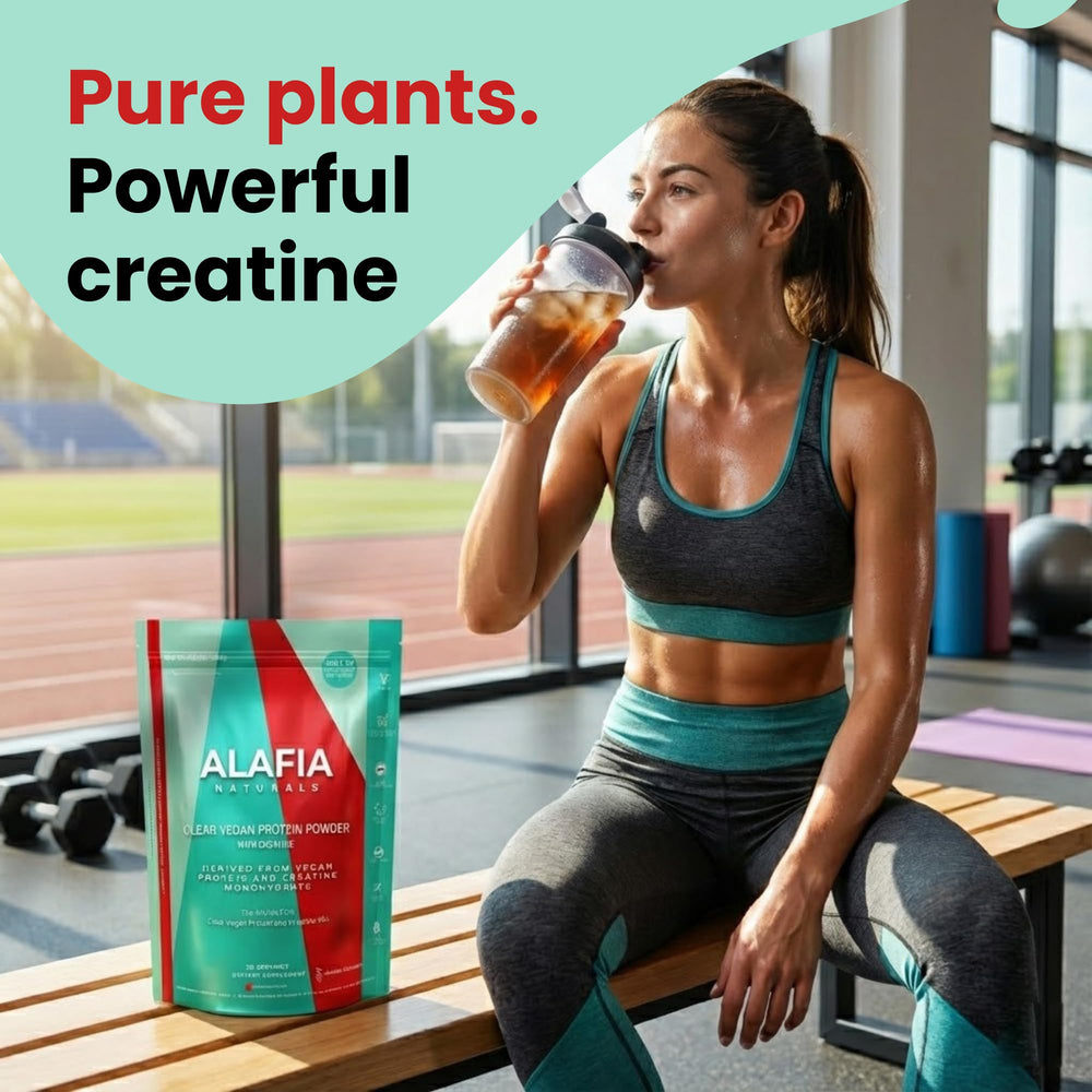 Alafia Naturals plant-based protein powder with creatine and electrolytes.