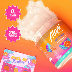 Alani Nu label close-up highlighting gluten-free vegan formula.