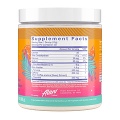 Alani Nu Orange KISS scoop dispersing powder for quick pre-workout mix.
