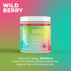 Alani Nu Super Greens glass with powder, a ready-to-drink wellness option.