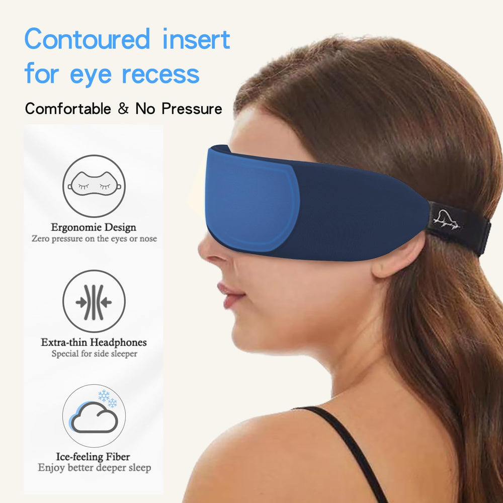 ALASKA BEAR sleep headphones with flat speakers navy close-up for immersive sound.