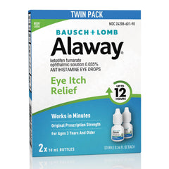 Alaway antihistamine eye drops twin pack bottle ready for quick itch relief