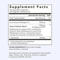 Alaya Naturals Advanced Synbiotic Sunfiber imagery highlights natural prebiotic source.