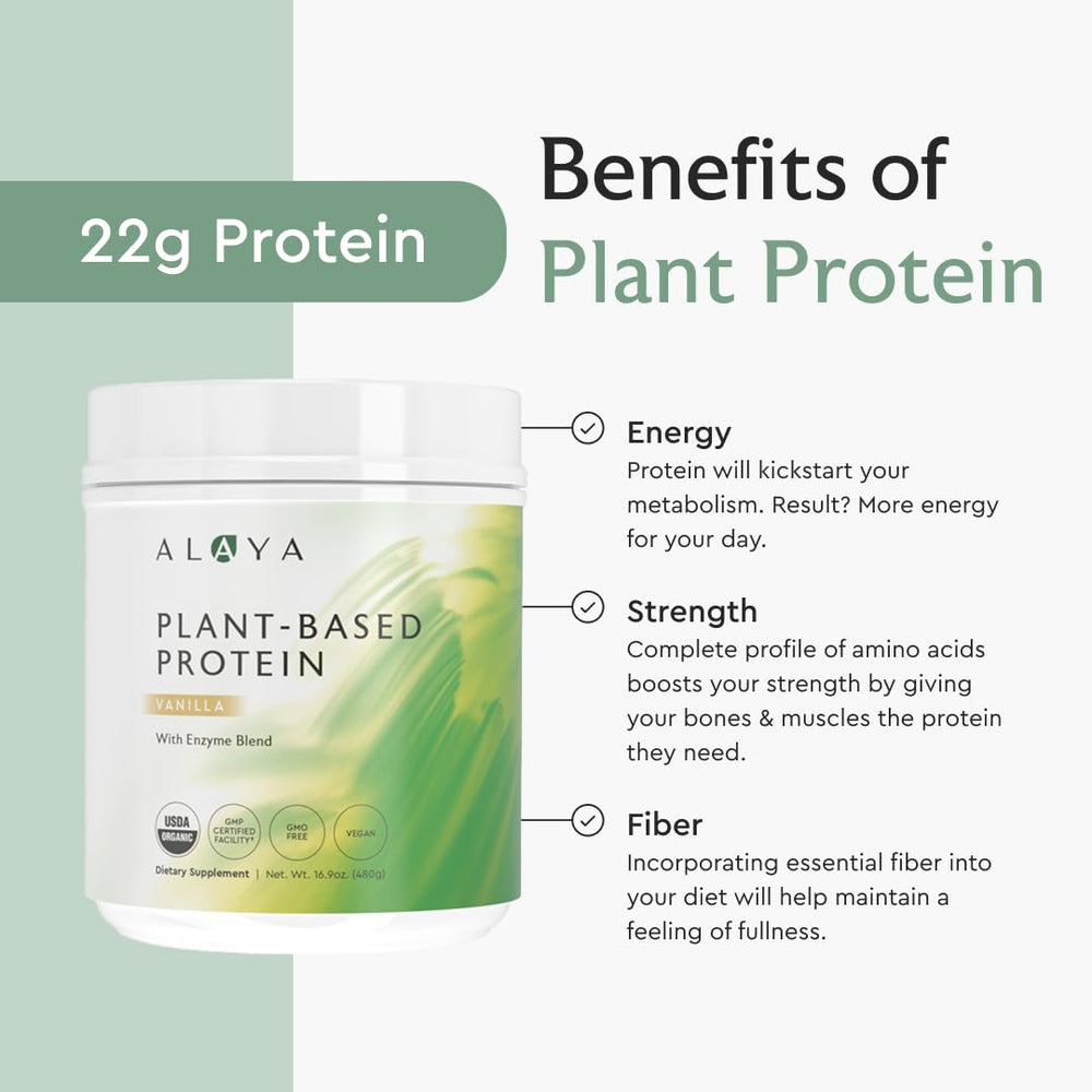 Alaya Naturals protein scoop dispensing powder for easy measuring and portioning.