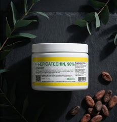 Albochemicals Epicatechin 90% powder packaging open on table.