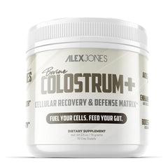 Alex Jones Naturals bovine colostrum powder bottle for daily gut and immune support.