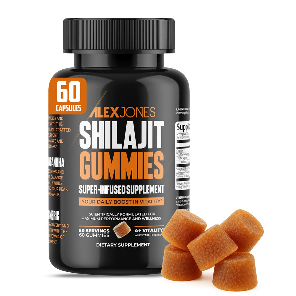 Alex Jones Naturals Shilajit Gummies bottle for daily energy support