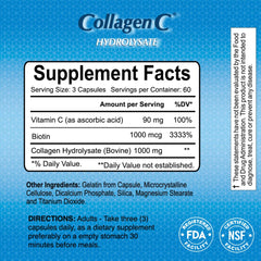 ALFA VITAMINS CollagenC capsules closeup highlighting easy to swallow capsules and Biotin for vitality