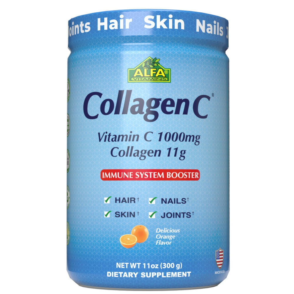 ALFA VITAMINS CollagenC powder jar front view for skin and joint support.