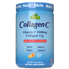 ALFA VITAMINS CollagenC powder jar front view for skin and joint support.