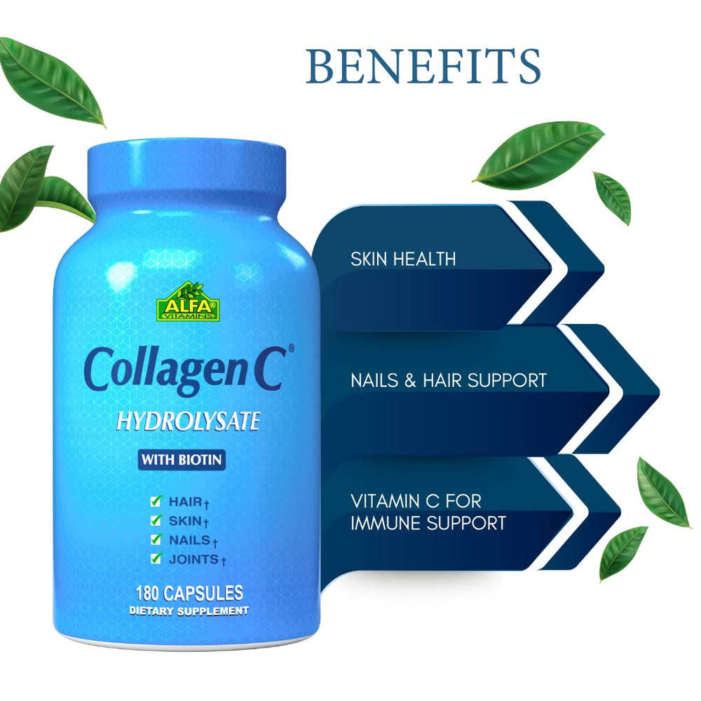 ALFA VITAMINS CollagenC bottle pour depicting daily routine and convenience