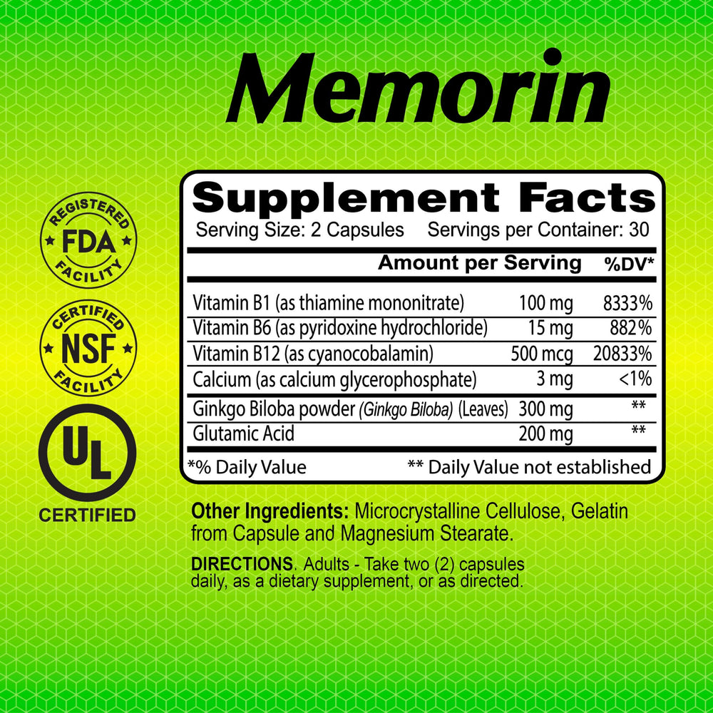 ALFA VITAMINS Memorin capsules close-up highlighting memory support potential