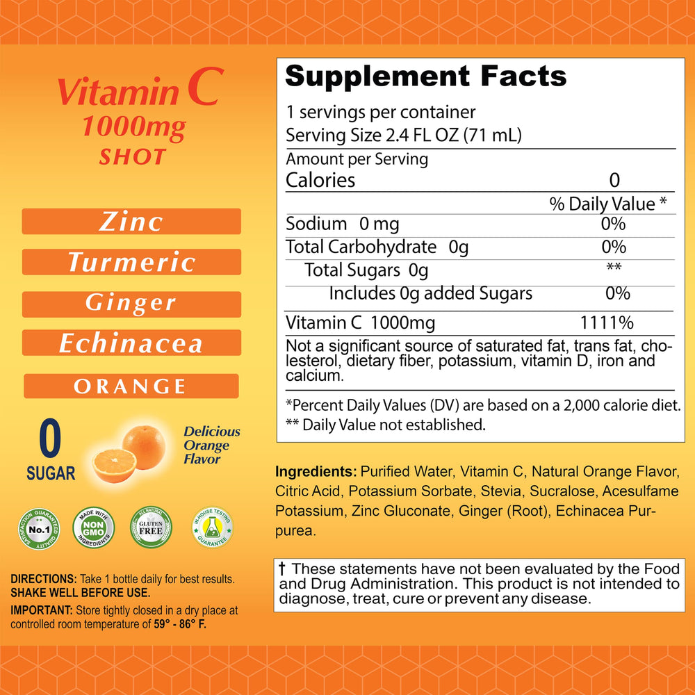 ALFA VITAMINS orange flavored Vitamin C Shot glass with splash