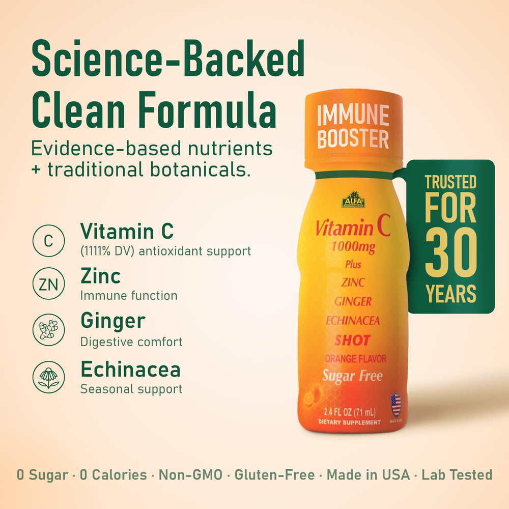 ALFA VITAMINS Vitamin C Shot bottle front highlighting convenient on-the-go wellness