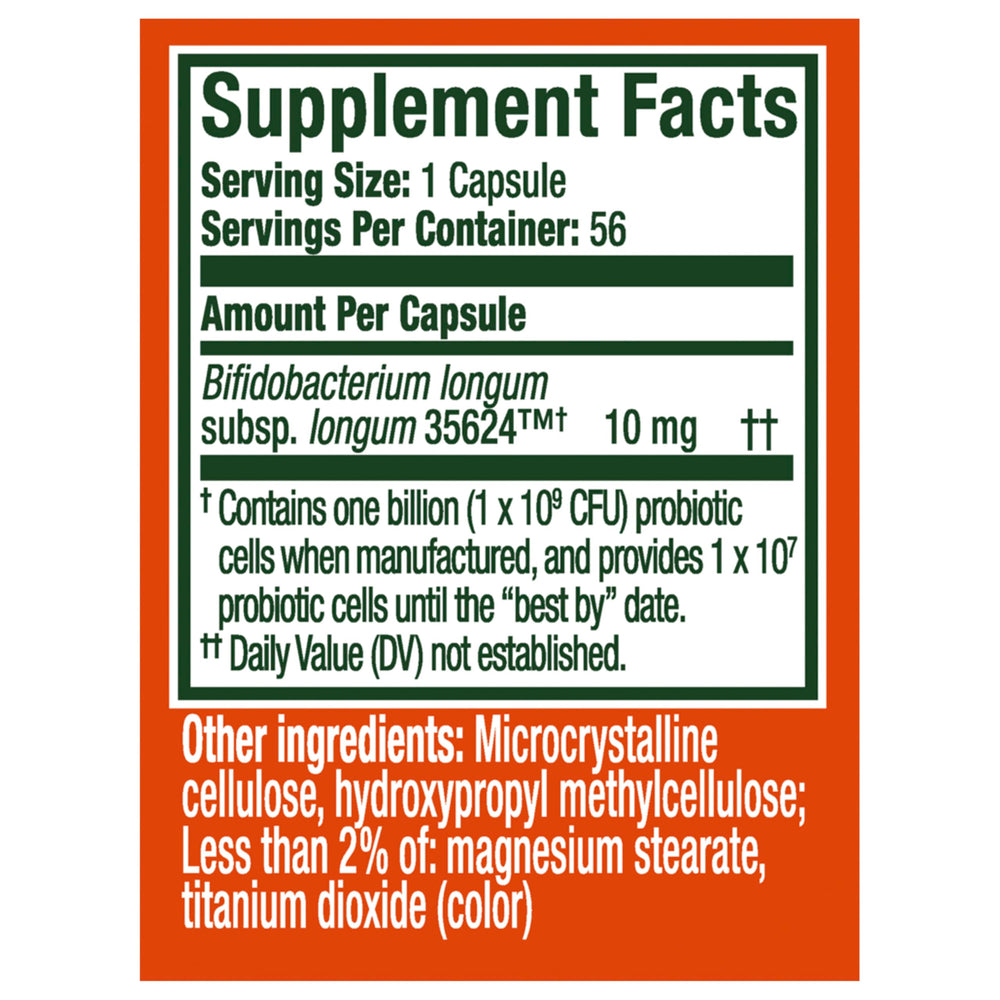 DNA-tested lots confirm the unique Bifidobacterium 35624 strain.