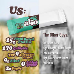 Sliced Alio Choco Mint bar reveals layers and flavor