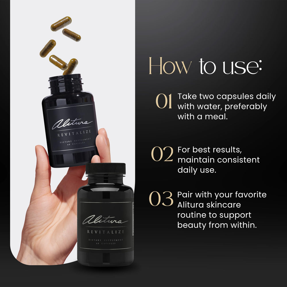 Alitura Revitalize packaging underscores organic USA-made vegan and gluten-free formulation