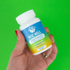 Alkaline for Life Rise Well B12 on kitchen counter suggests easy daily routine.