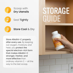Alkalini-C usage-mix-in-drink image showing simple incorporation into beverages.