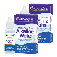 Alkazone alkaline water booster drops in a bottle ready to mix for hydration.