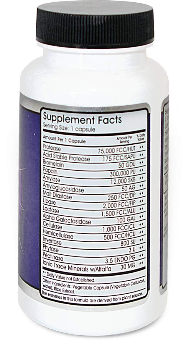 Allegany Nutrition MF90 Digestive Enzymes capsules on a tray ready after meals.