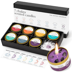 Allegorie Chakra Candle Box Set with seven candles and crystals for mindful ambiance