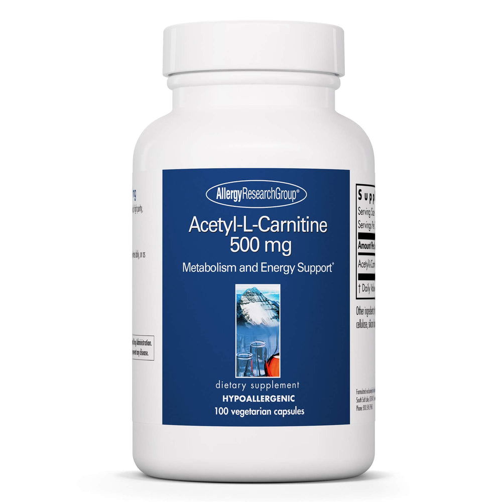 Allergy Research Group Acetyl-L-Carnitine 500mg bottle supports metabolism and energy.