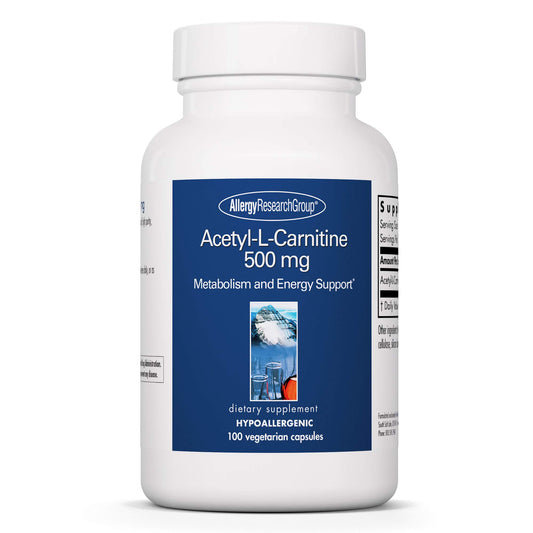 Allergy Research Group Acetyl-L-Carnitine 500mg bottle supports metabolism and energy.