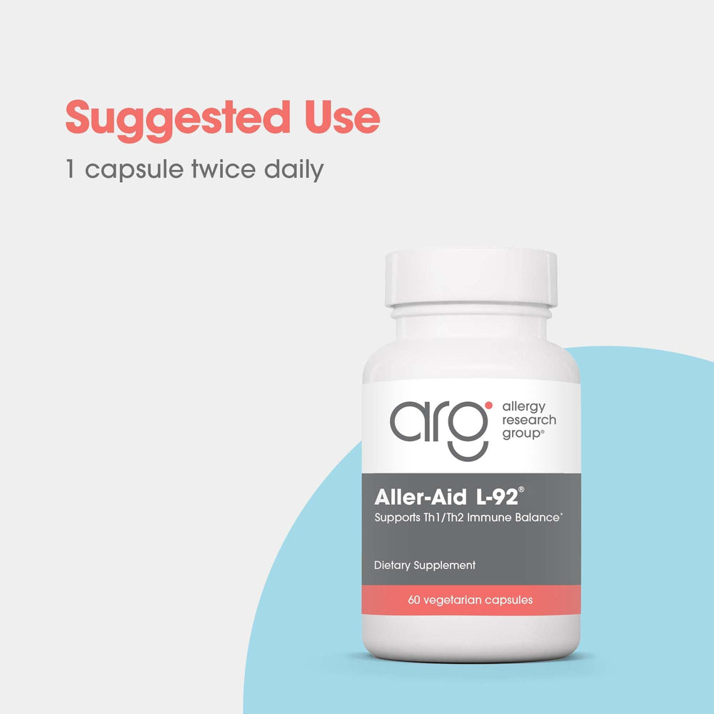 Aller-Aid L92 bottle and packaging in focus for easy dosing at home.