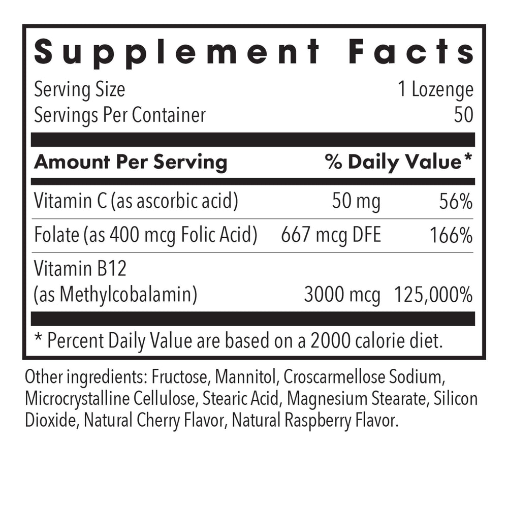 Allergy Research Group B12 folate combination lozenge highlights folate support for healthy cells.