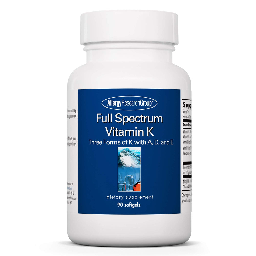 Allergy Research Group Full Spectrum Vitamin K bottle for daily bone metabolism and circulatory support.