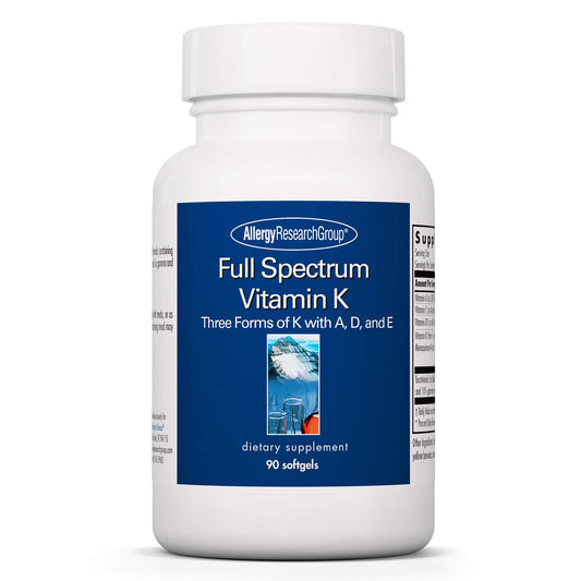 Allergy Research Group Full Spectrum Vitamin K bottle for daily bone metabolism and circulatory support.