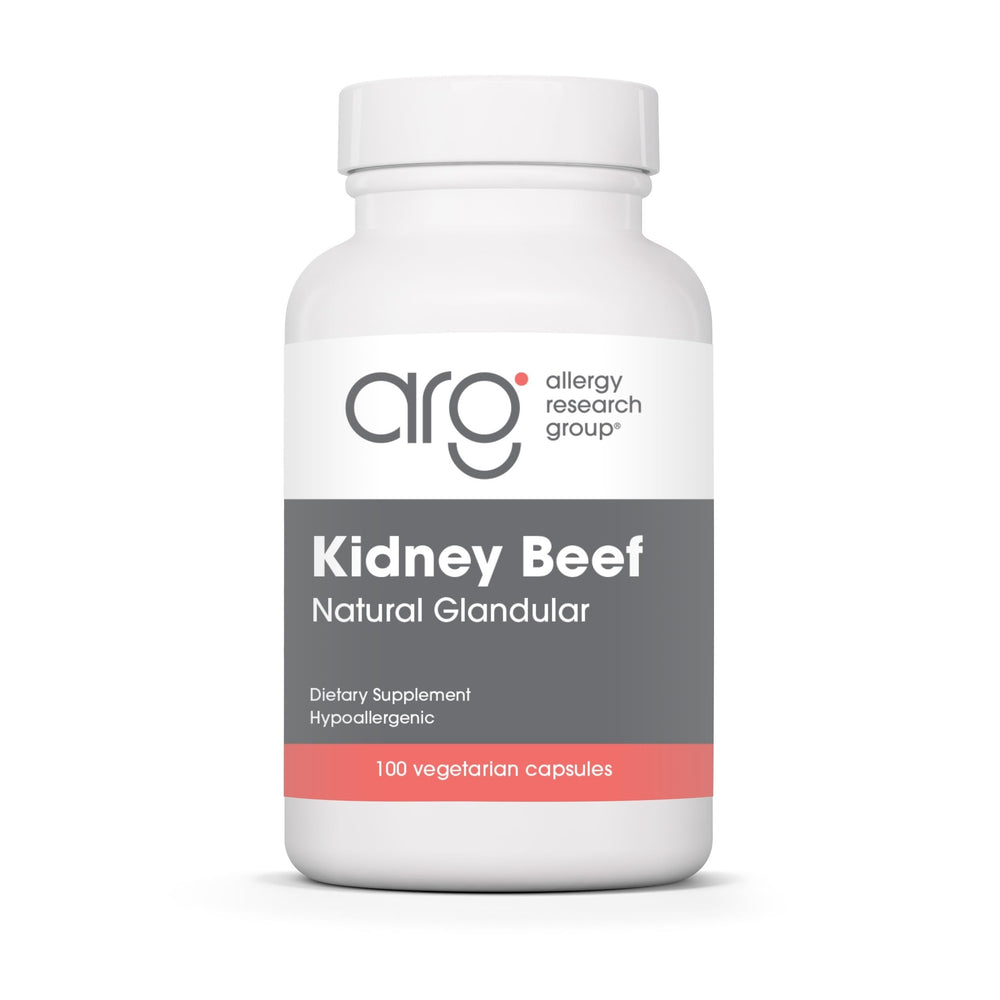 Allergy Research Group Kidney Beef Supplement bottle with 100-count capsules for daily use