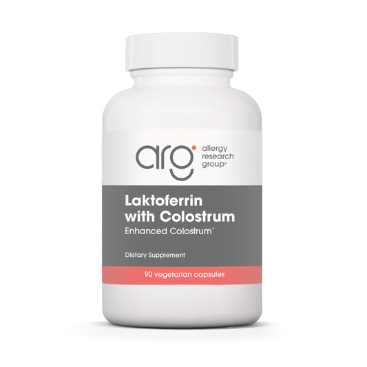 Allergy Research Group Laktoferrin bottle with capsules supports immune health.