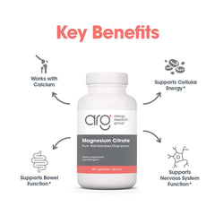 Allergy Research Group Magnesium Citrate bottle on kitchen counter during breakfast