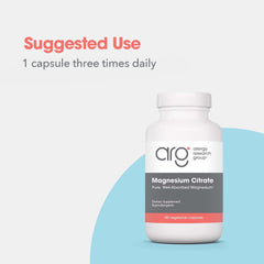 Allergy Research Group Magnesium Citrate bottle with a glass of water for convenient use