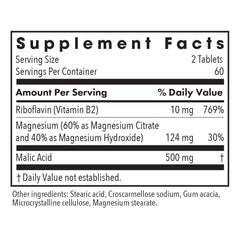 Magnesium Malate Forte label highlighting magnesium and riboflavin for energy metabolism