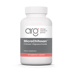 Allergy Research Group MicroChitosan bottle with detox-friendly capsules.