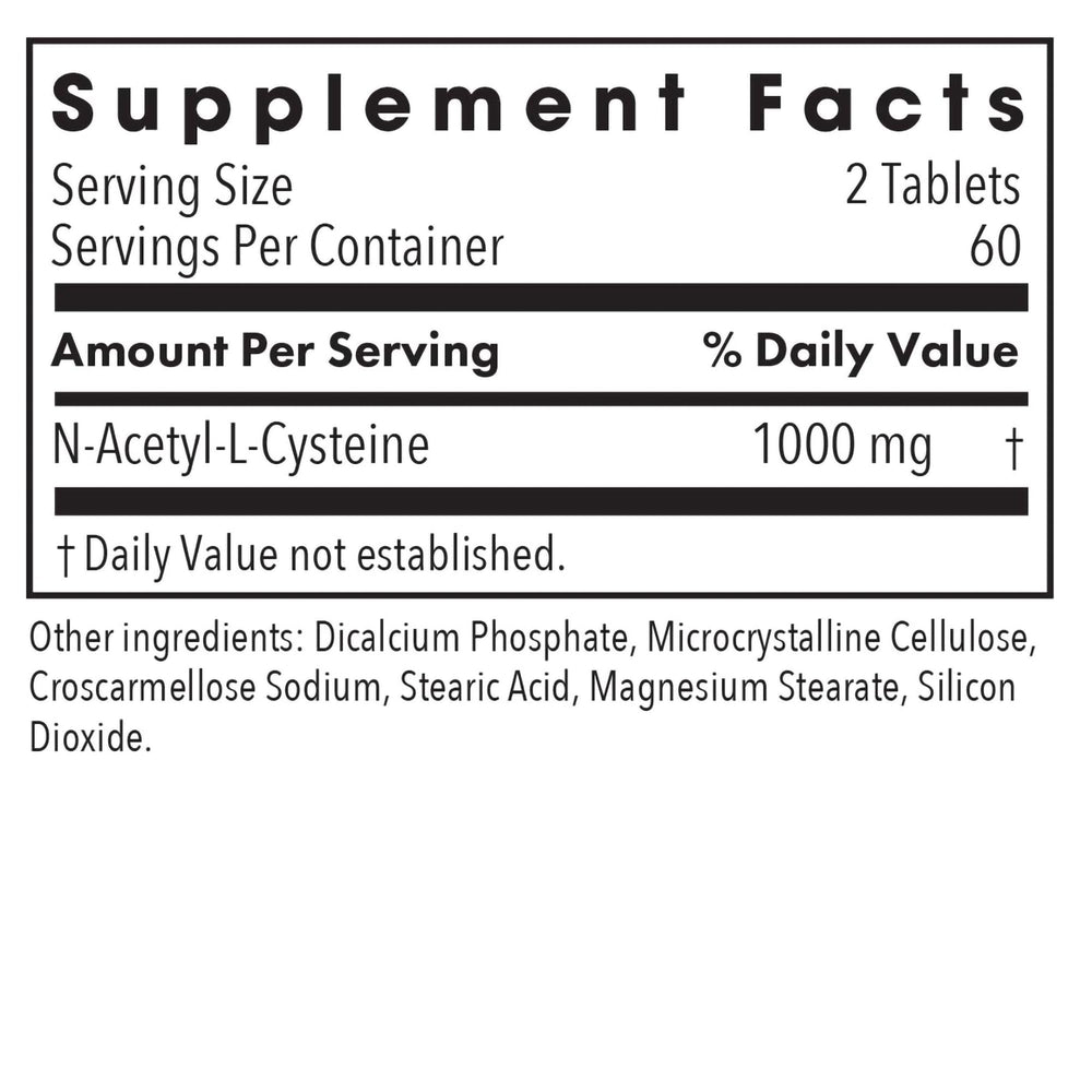 NAC dosage illustration shows two tablets daily for steady intake