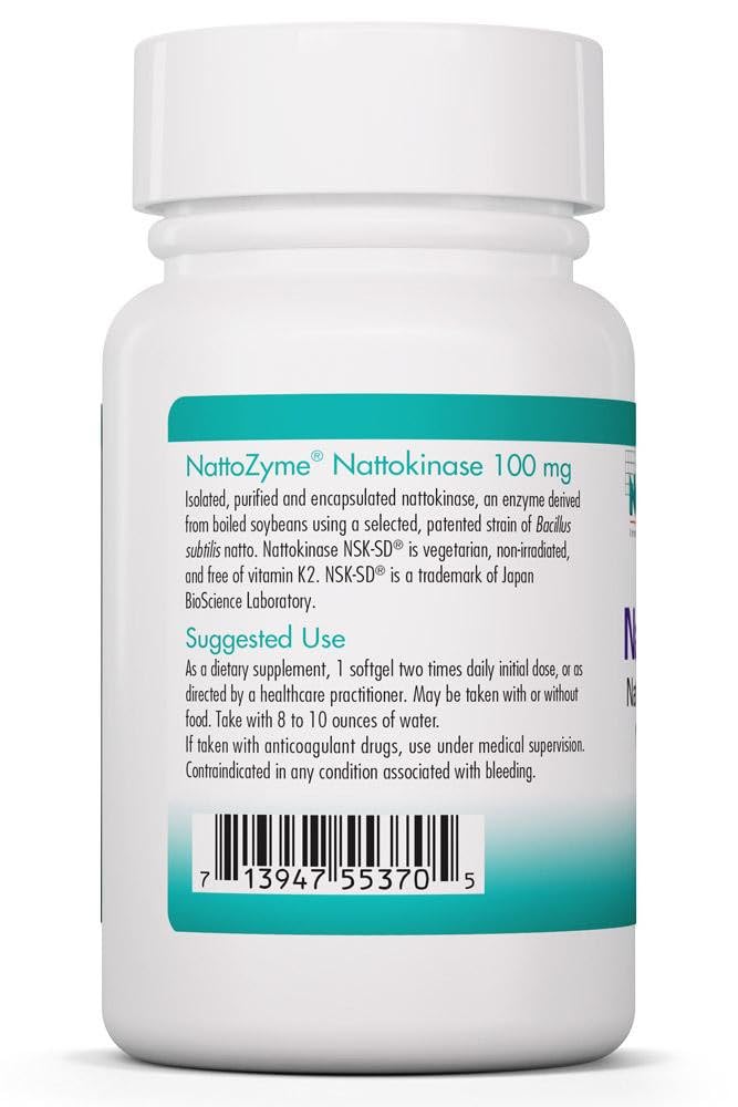 Closeup of NattoZyme label highlighting non-GMO soy source.