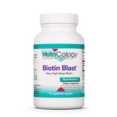 Nutricology HiBiotin bottle front with high-dose biotin for nerve support.